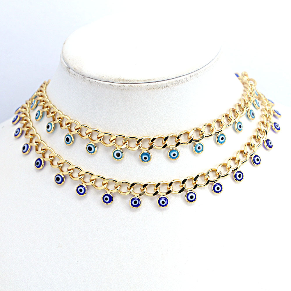 new round color drop eye pendant tassel thick chain copper necklace