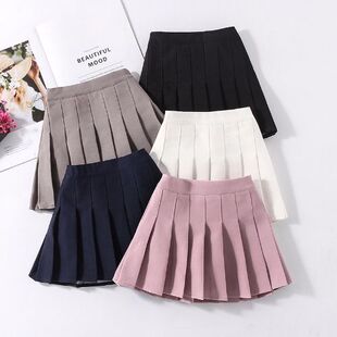 College Style Girl's Pleated Skirt suit Summer Children's Middle and Big Children's White Culottes for Primary School Students Black Skirt