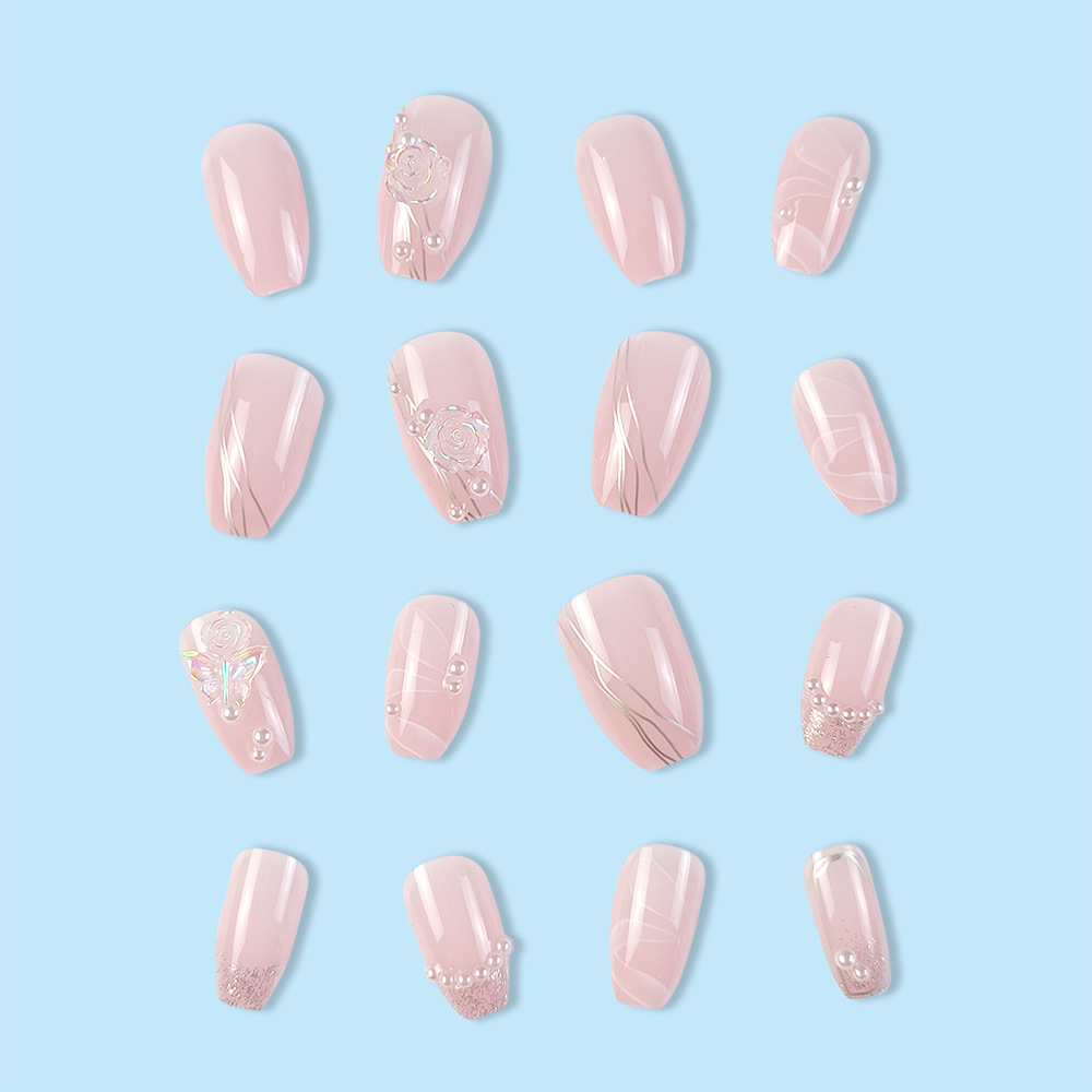 Camellia Pearl Diamond Nail Art Chalk Parche de uñas blanco simple Sense de alta calidad Douyin Hot Wear Wear