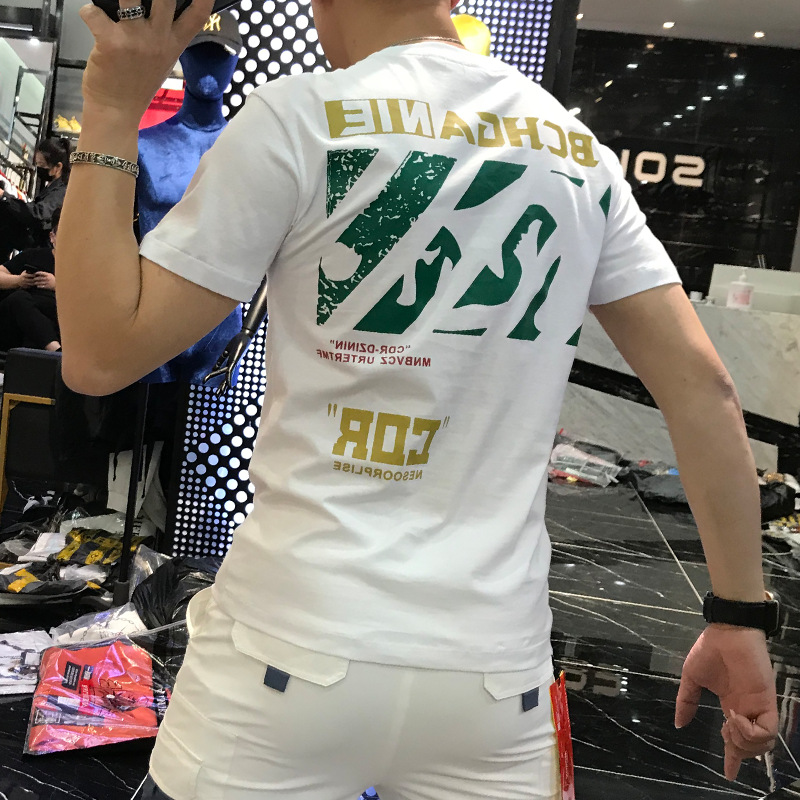 T-Shirt mit Eisseiden-Aufdruck 2021 Neue kurzärmelige Sommermodemarke für Herren Hübsche Instagram-Kleidung in Slim Fit für Männer_voghion.com