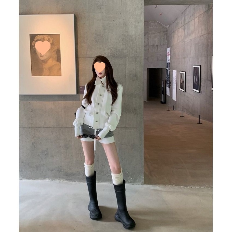 白色单排扣立领长袖外套女秋季2025新款美式宽松开衫休闲气质上衣|undefined