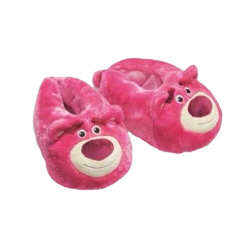 INS Corazón de niña tridimensional fresa oso Zapatillas de algodón todo incluido talón engrosado Zapatillas de casa pareja de invierno de las mujeres zapatos de pan