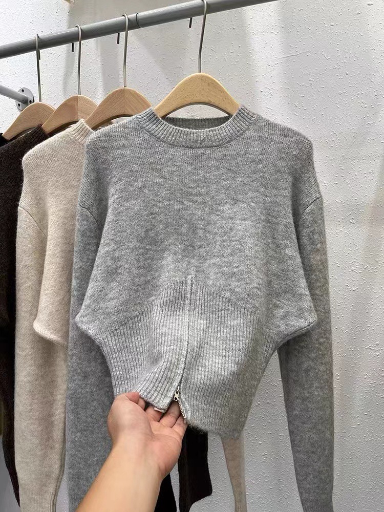 Women's Pullover Round Neck Split Hem French Style Autumn Winter_voghion.com