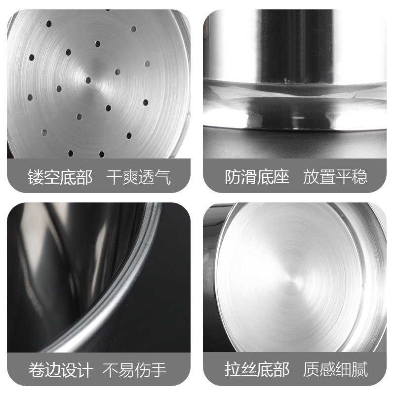 Palillos redondos de acero inoxidable titular vajilla canasta de drenaje Almacenamiento en rack caja de almacenamiento Cubo de almacenamiento de paja multifuncional comercial