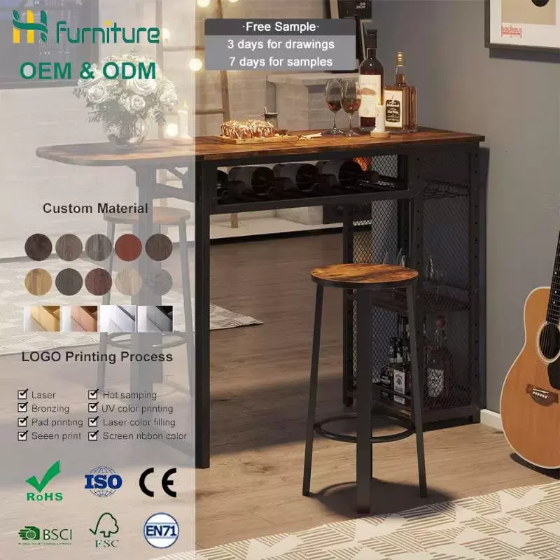 跨境外贸高柜台式酒吧桌家用靠墙木质简约风餐桌椅组合套装定做