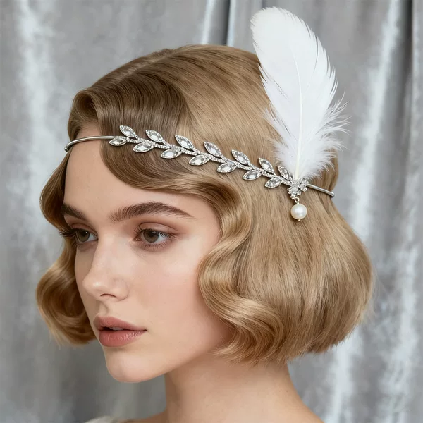 Gatsby Feather Headband Retro Rhinestone Leaf Headpiece Dance Party Versatile Accessory Headwear