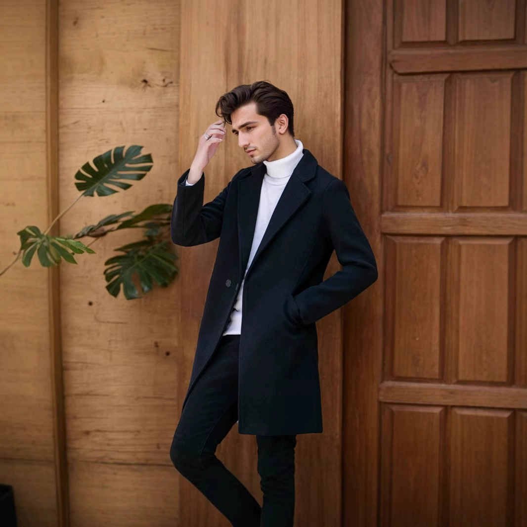 Внешняя торговля трансграничные мужские средние длинные осенние и зимние лацканы пальто для бизнеса и отдыха толстые шерстяные тренды для мужской одежды