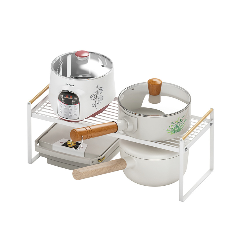 工廠批發(fā) 廚房鐵藝分層置物架 家居碗碟廚具調(diào)味品實(shí)木提手置物架