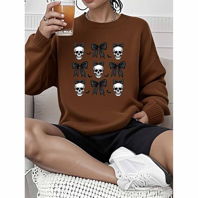 Cross-Border Round Neck Sweatshirt Skull Bow Print Fashion Trend Foreign Trade One Piece Wholesale Product Cross-Border Round Neck Sweatshirt Skull Bow Print Fashion Trend Foreign Trade One Piece Wholesale Product