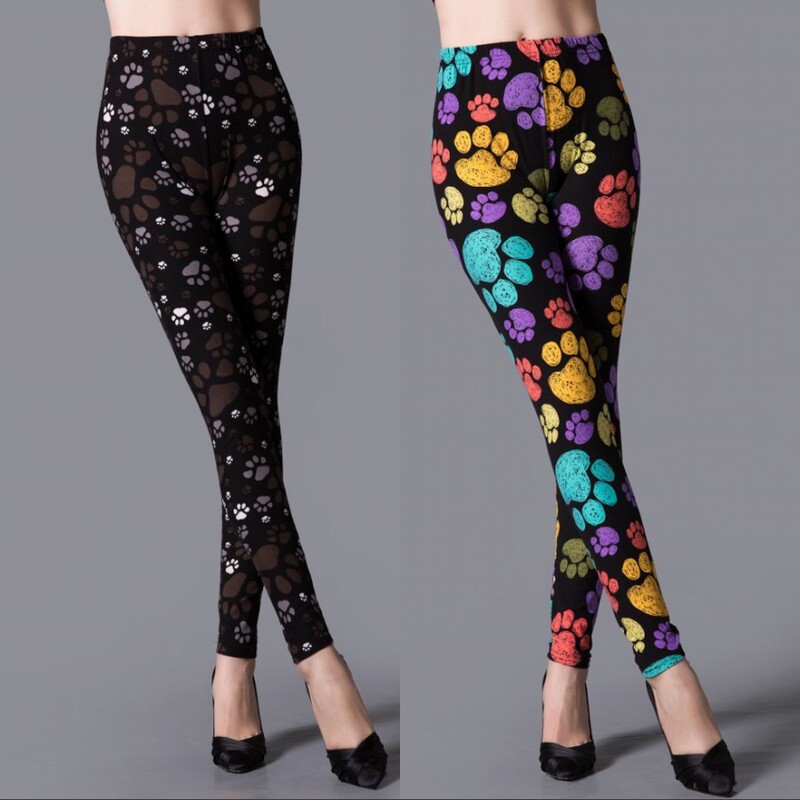 Spring and Autumn Thin Sanding Milk Silk Elastic Leggings Women's Outer Wear Printed Leggings Pants with Paw Print Cartoon Women's Pants