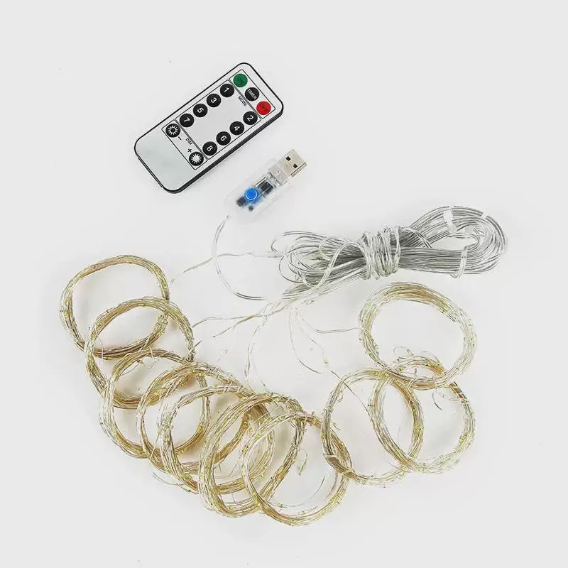 Lámpara de cortina de alambre de cobre led cadena de luz de fiesta de la habitación gypsophila luz de cascada romántica control remoto USB decoración