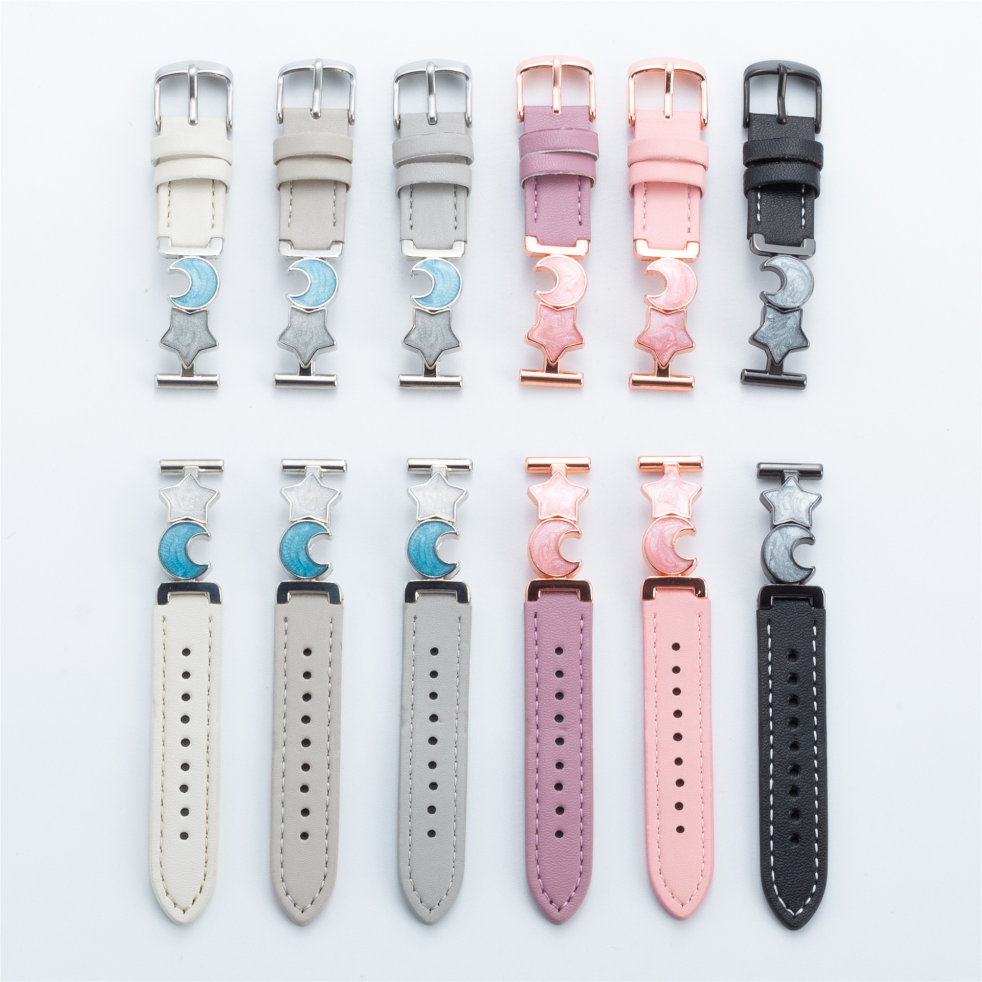 Suitable for Xiaomi Mi Band 10/9 Watch Strap, Star and Moon Metal Gold-Feeling Girls' Fashionable Leather High-End Wristband