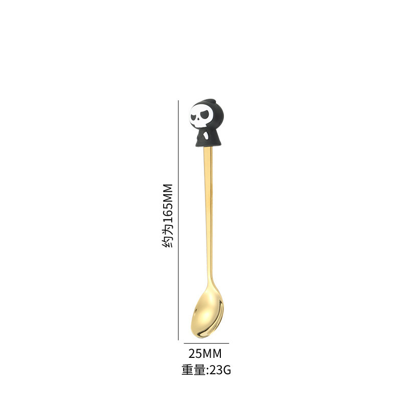304不锈钢万圣节勺子叉子套装创意可爱金色甜品咖啡勺叉餐具礼盒|undefined