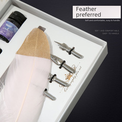 玻璃蘸水筆彩墨羽毛筆套裝創意印花城堡禮盒鋼筆墨水套裝批發