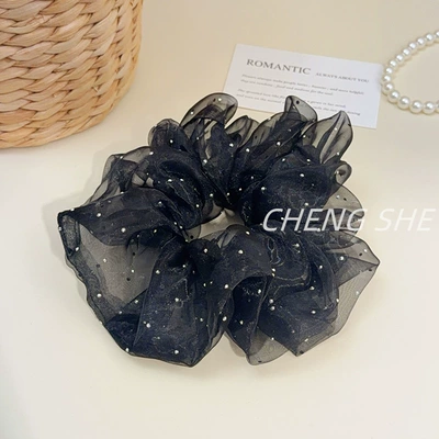 Saç üçün rezinlər Fine Glitter and Rhinestones, Polka - fq707-gauze-starry-sky-hair-tie-black