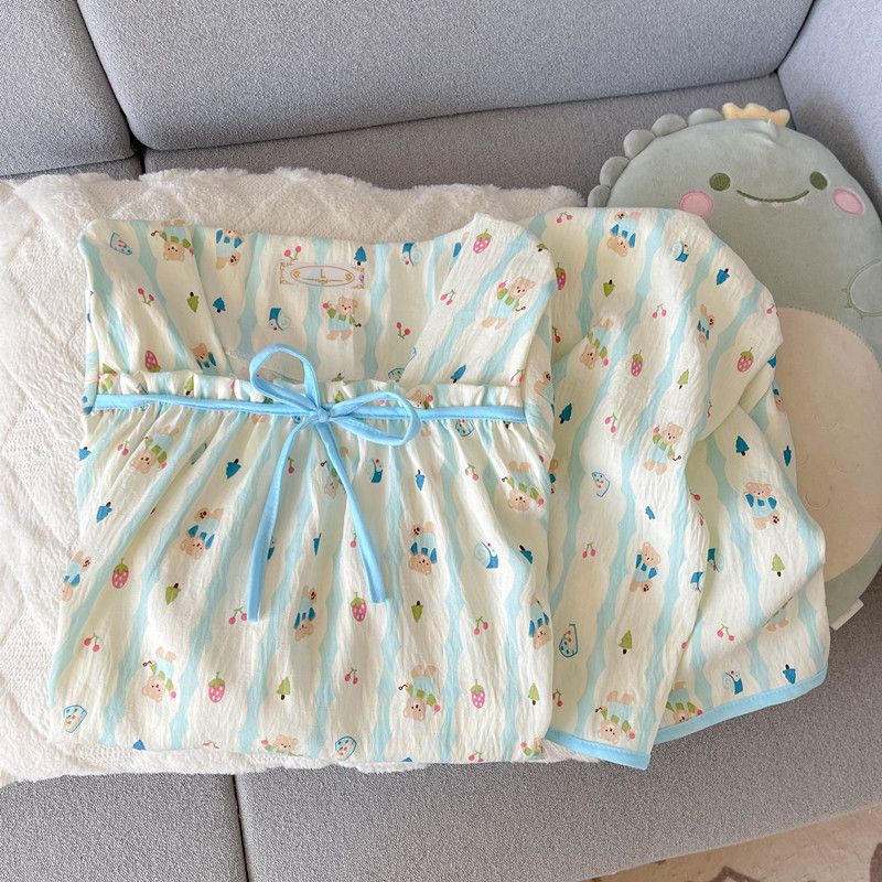 Venta al por mayor transfronteriza primavera y otoño nube pijamas de algodón pantalones de manga larga para mujer cuello cuadrado estilo princesa dibujos animados ropa para el hogar traje exterior