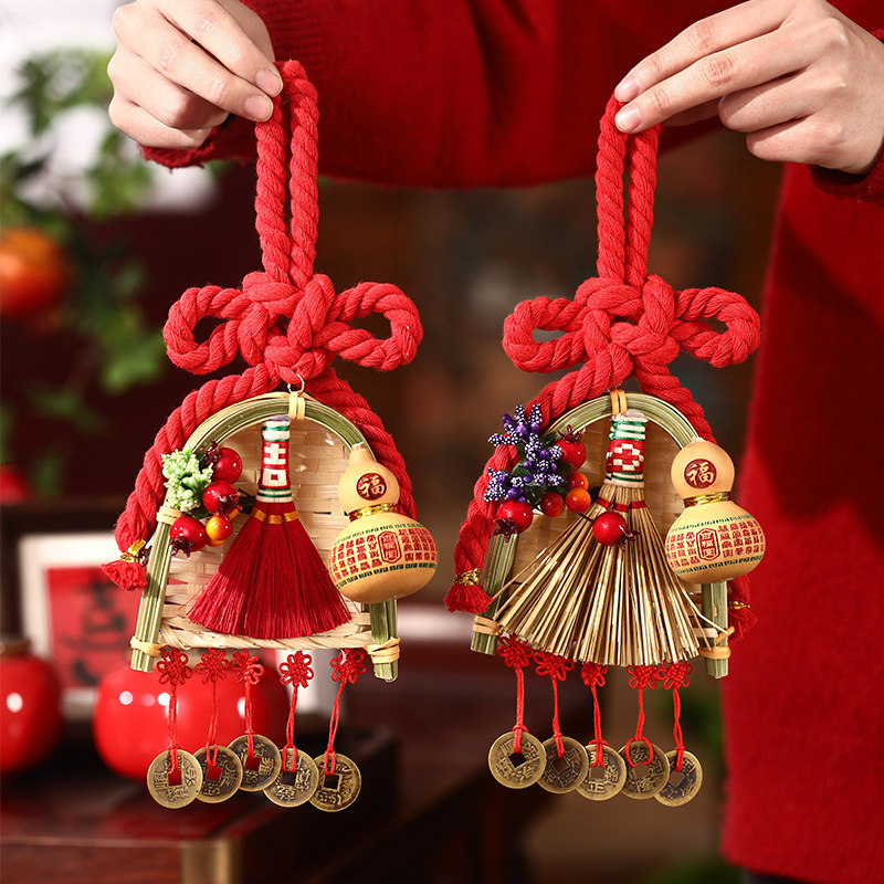 Housewarming Pendant, Entrance Door Handle Decoration, Swastika Knot, Gourd Broom, Door Hanging, New Year's Creative Souvenir