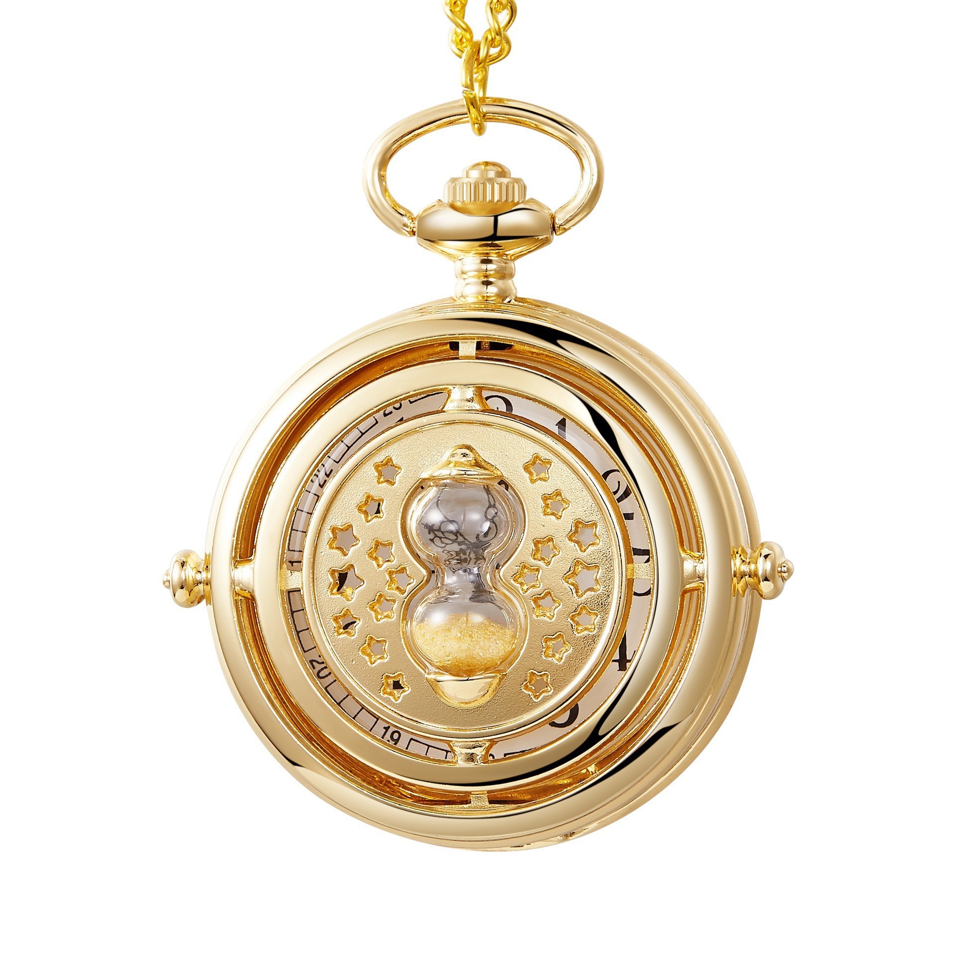 Cross-Border Hot Selling Gold Hourglass Large Pocket Watch Hollow Funnel Timing Retro Quartz Pocket Watch Gift Manufacturer