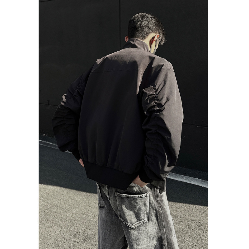 American Style Pilot Men's Autumn Cleanfit Stand Collar Baseball Jacket Cool Short Oversized Coat_voghion.com