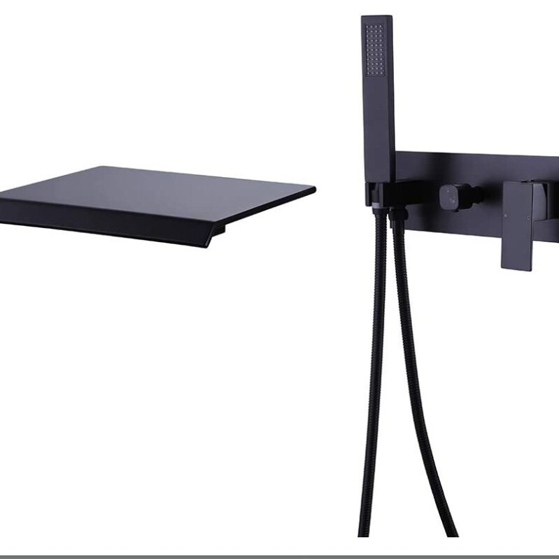 Shower bathtub faucet wall-mounted bathtub filler waterfall spout bathtub faucet with handheld shower dumb black