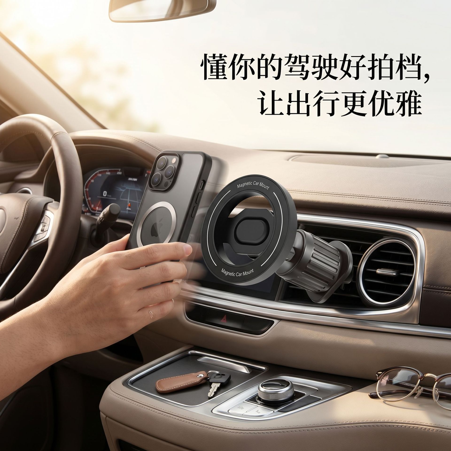 Car Magnetic Phone Holder, Air Vent Navigation Mount, 360-Degree Universal Rotating Magnetic Magsafe Suction Ring