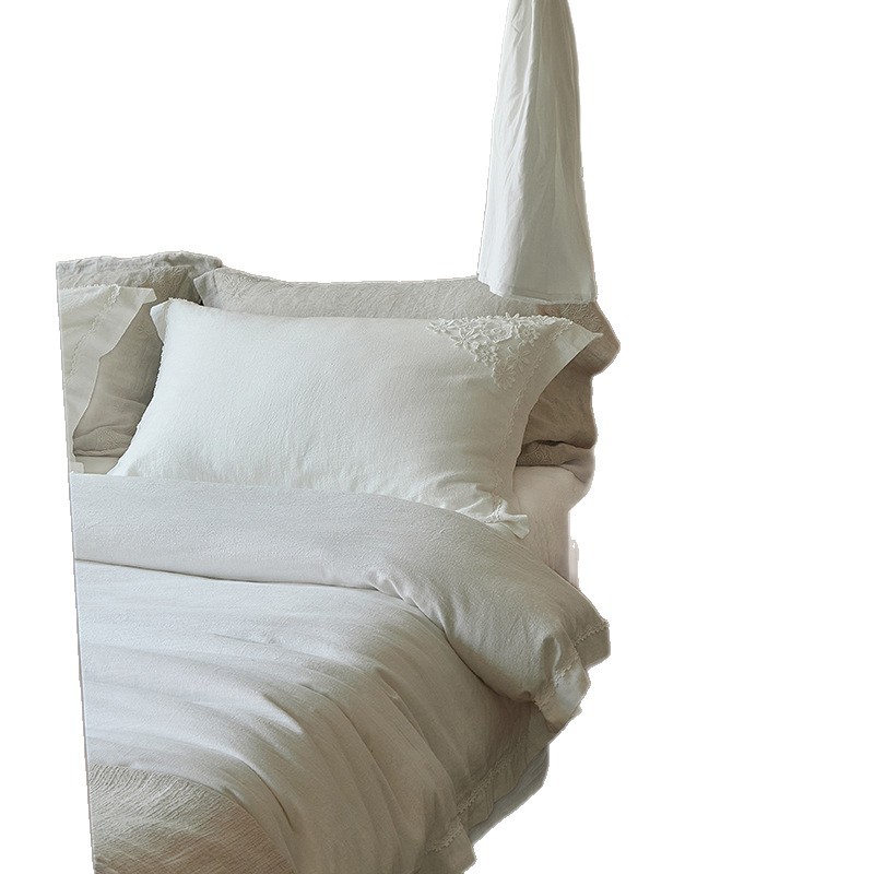 Alojamiento residencial de alta gama simple blanco algodón cáñamo flor de algodón cama de cuatro piezas Kit de algodón bordado colcha de cama