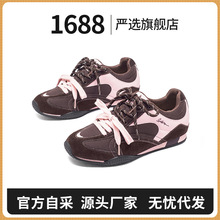 严选复古拼色德训鞋女秋款轻便内增高休闲鞋网面透气小个子运动鞋