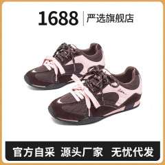 严选复古拼色德训鞋女秋款轻便内增高休闲鞋网面透气小个子运动鞋