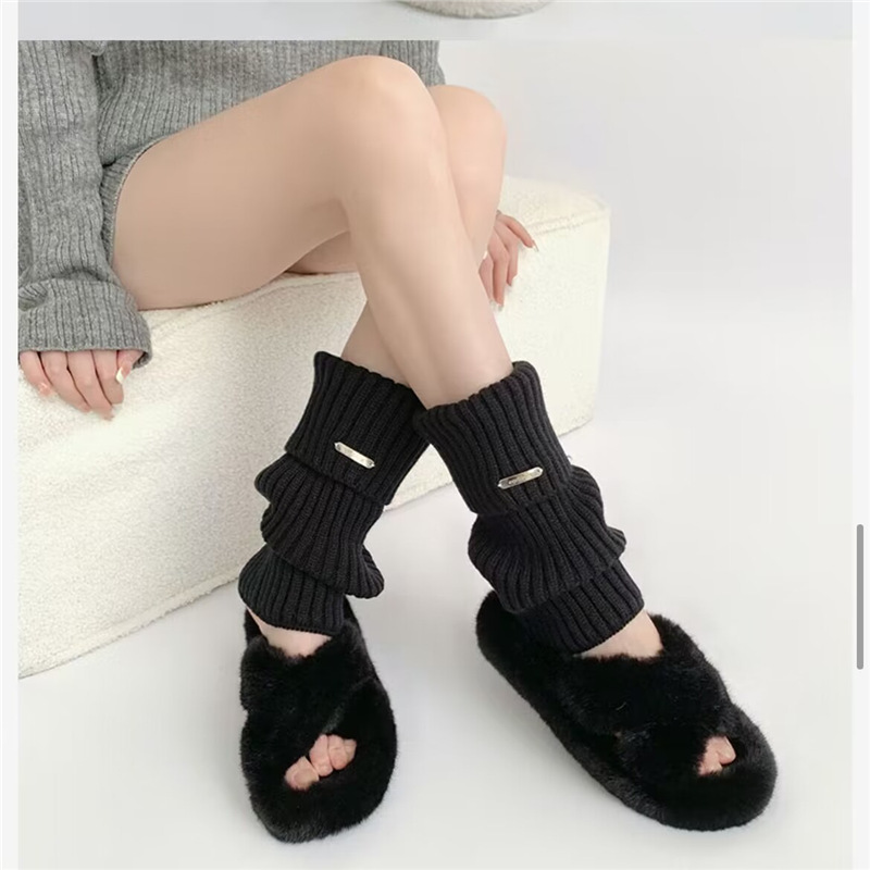 秋冬季日系宽松腿套少女堆堆袜百搭金属标袜套保暖针织袜套简约袜|undefined