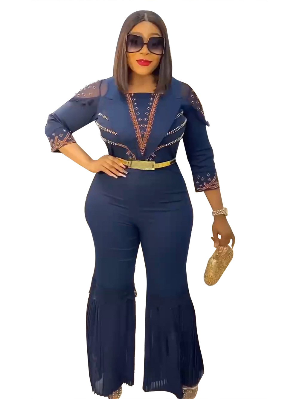 AliExpress Amazon wish2023 nuevo Flared Pantalones rectos ropa de las mujeres africanas más tamaño mono cinturón image 3