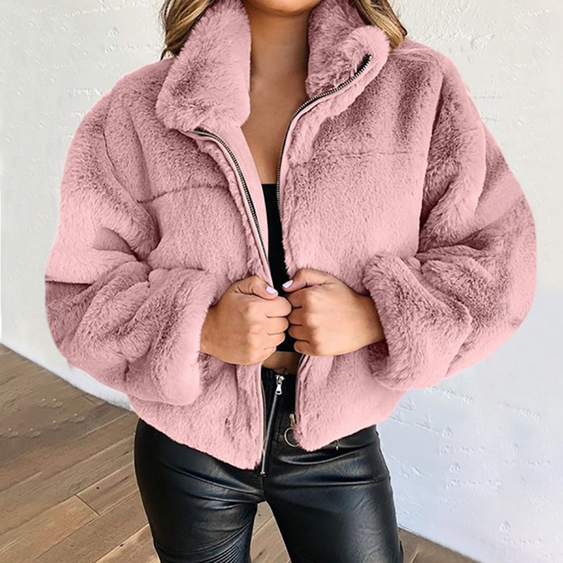 Cappotto donna finta pelliccia cardigan cerniera effetto coniglio_voghion.com