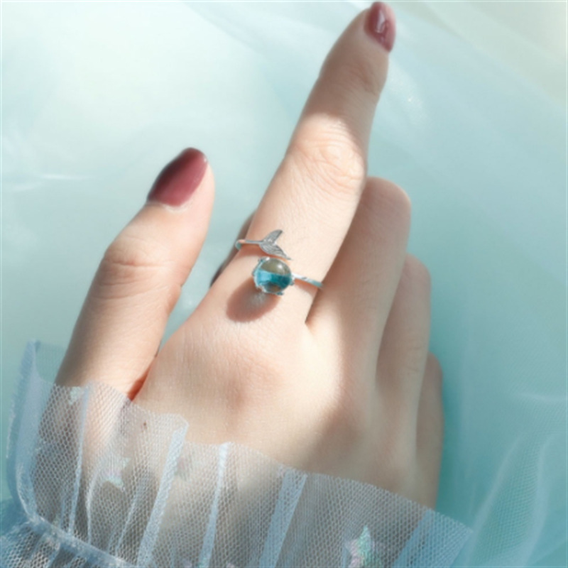 Ins Style Fish Tail Alloy Plating Inlay Artificial Gemstones Women's Open Ring 1 Piece display picture 2