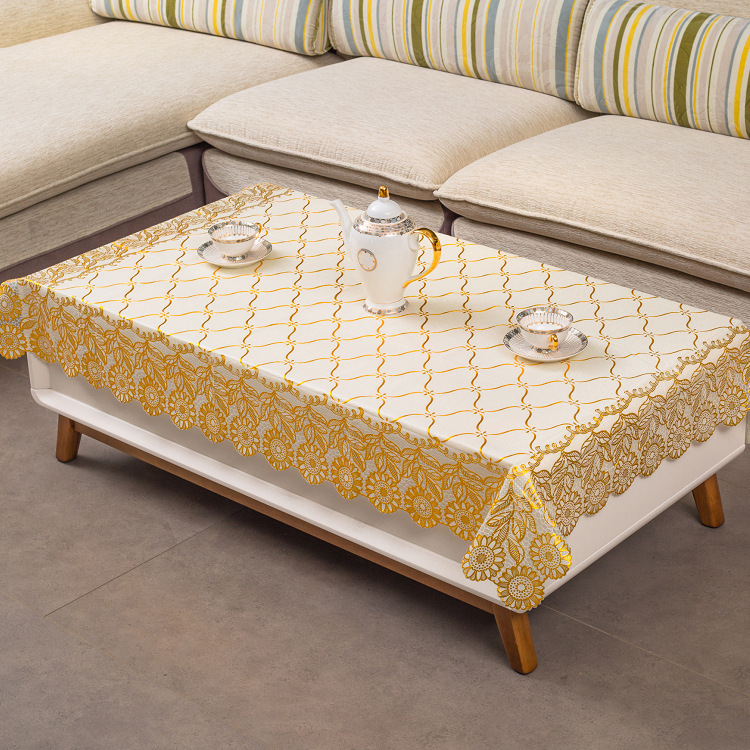 Factory Direct Sales Waterproof and Anti-Scalding Coffee Table Mat European Style Coffee Table Plastic Dustproof Cover Cloth Hot Stamping Table Cloth