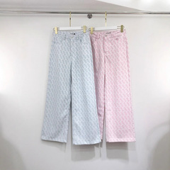 mm25春夏新款满印提花logo减龄清新女牛仔直筒长裤
