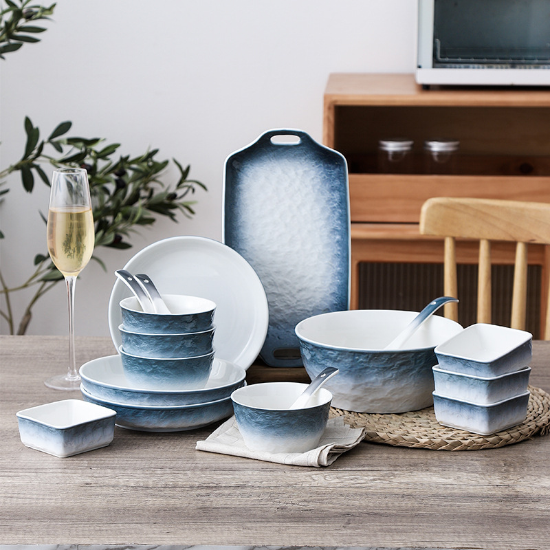 Cuenco y plato de estilo japonés traje de hogar creativo cuenco y plato de cerámica nórdica vajilla traje de lujo ligero cuenco y plato combinación cuenco y plato