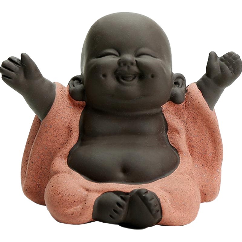 Púrpura arena té mascota puede elevar Maitreya Buda sonriente decoración pequeño monje cerámica hecha a mano boutique juego de té accesorios creativo pequeño juego de té