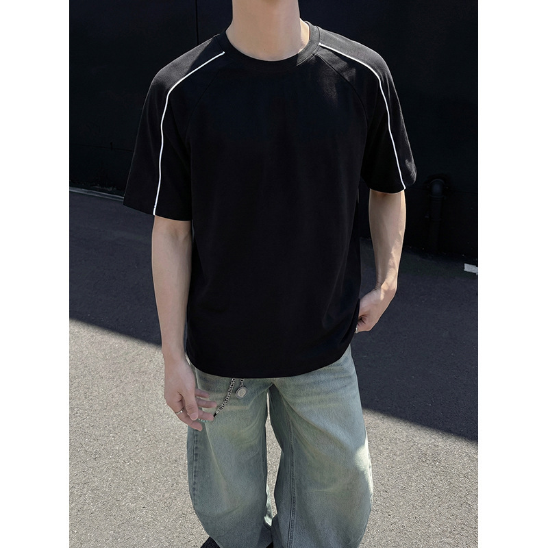 Hot-Selling Tiktok and Dewu High-Quality 260g Loose-Fit Sorona Roma Cotton Short-Sleeve T-Shirt with Embedded Stripes Hot-Selling Tiktok and Dewu High-Quality 260g Loose-Fit Sorona Roma Cotton Short-Sleeve T-Shirt with Embedded Stripes