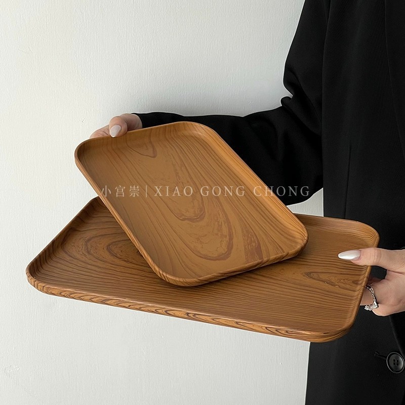 ins风仿木纹塑料托盘长方形茶盘餐盘咖啡厅甜品盘蛋糕盘点心盘|undefined