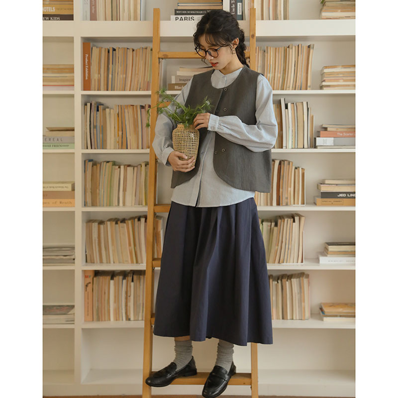 实拍 2025秋季新款文艺日系弧形马甲女基础纯色叠穿短款上衣88558|undefined