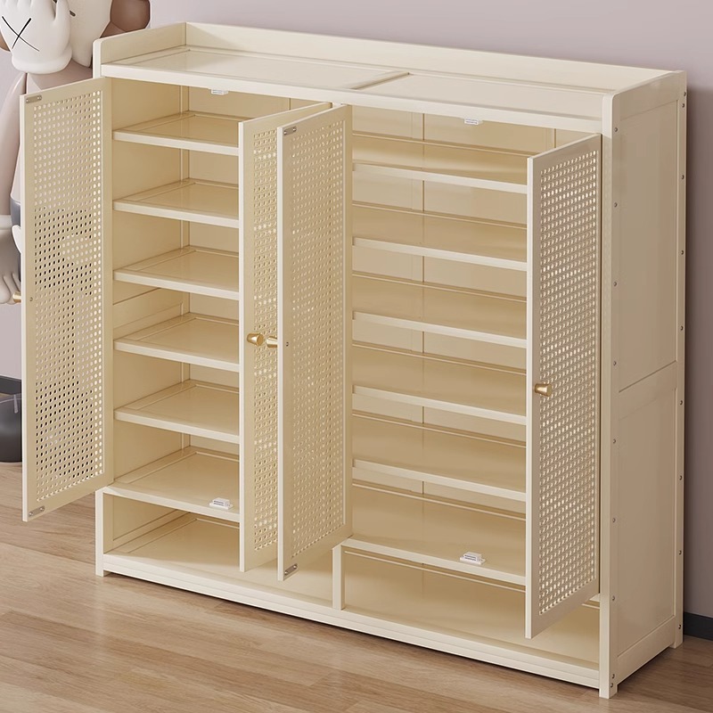 gabinete de zapatos de puerta de alto tipo de gabinete de entrada vertical integrado en el pasillo exterior del estante de zapatos domésticos muy estrechos con puerta multicapa