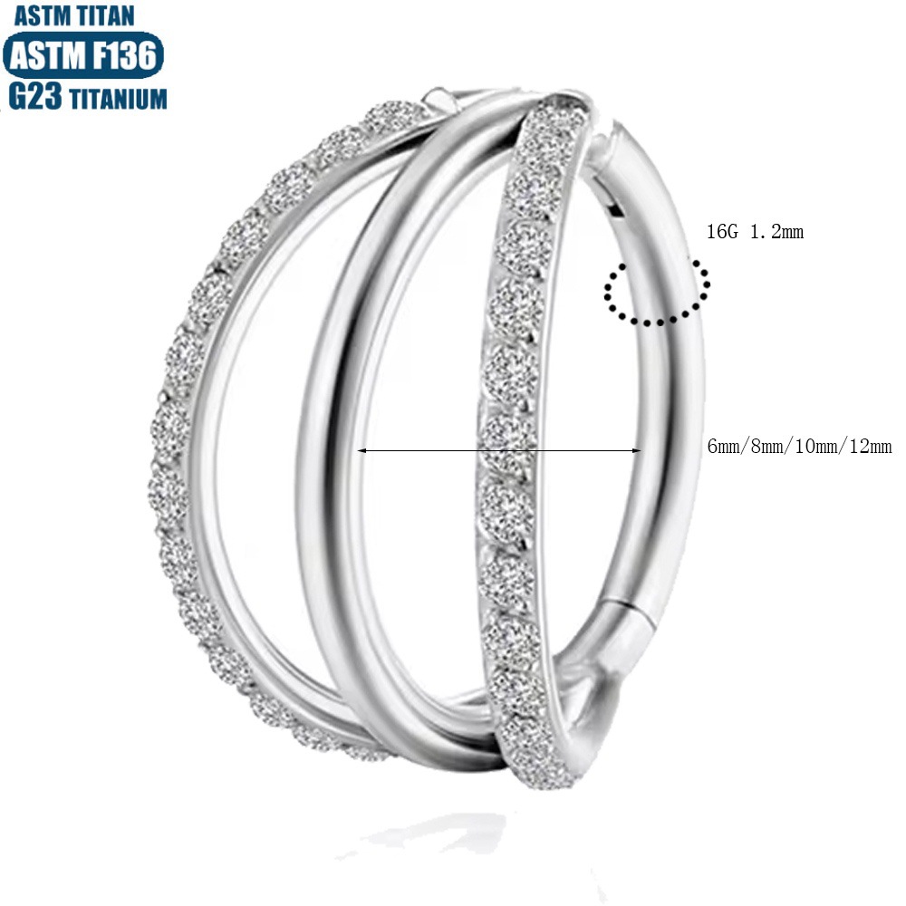 F136 Titanium Hinge Nose Ring Zircon Nasal Septum Ring Three-layer Two-color Seamless Ring Piercing Jewelry Earring detail image 15