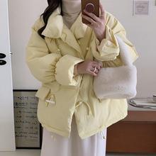 韩版甜美牛角扣羽绒服女短款2023年新款加厚白鸭绒保暖洋气面包服