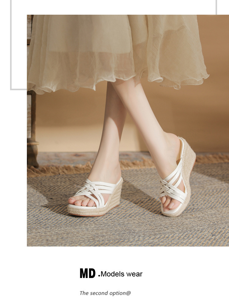 Sandal cao gót nữ hở mũi đế xuồng bện thừng gót 9 cm — màu trắng chi tiết 12