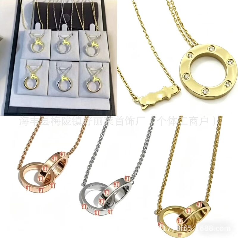 High-End Version of the Double-Ring Nail Chain Necklace for Women, 18K Rose Gold, Without Diamonds, Three Diamonds, Six Diamonds, Full Diamond Clavicle Chain