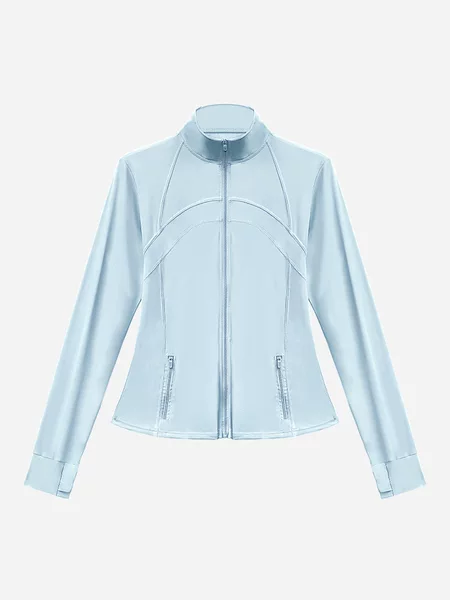 2691 Stand Collar Sun Protection Jacket for Women, Slim Fit, Breathable Mesh, UV Protection, Pocketed Yoga Coat, Long Sleeve Top