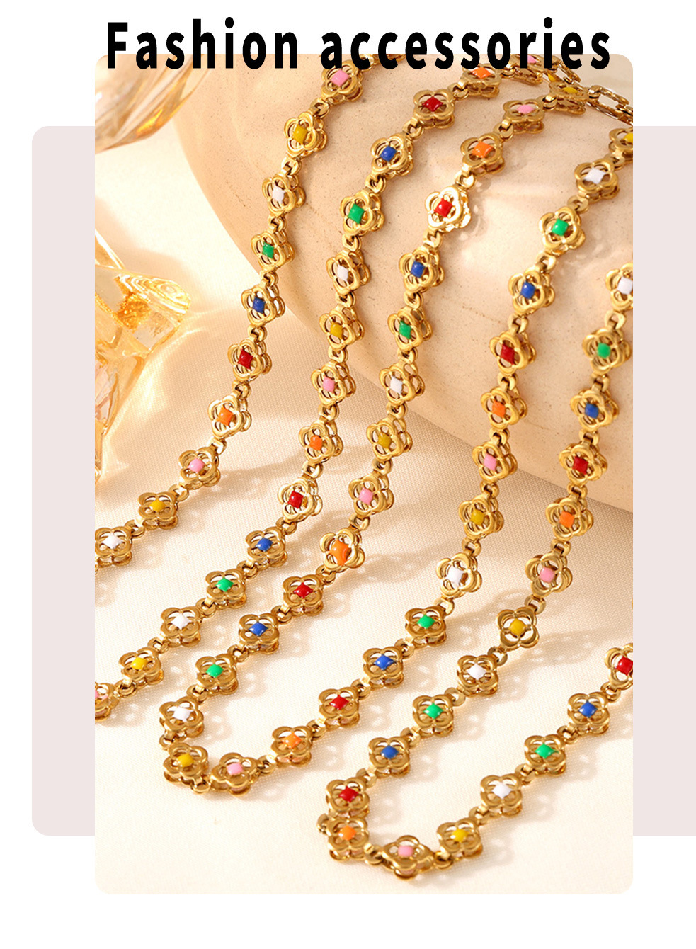 Set Collier Et Bracelet Motif Fleur En Acier Inoxydable_voghion.com