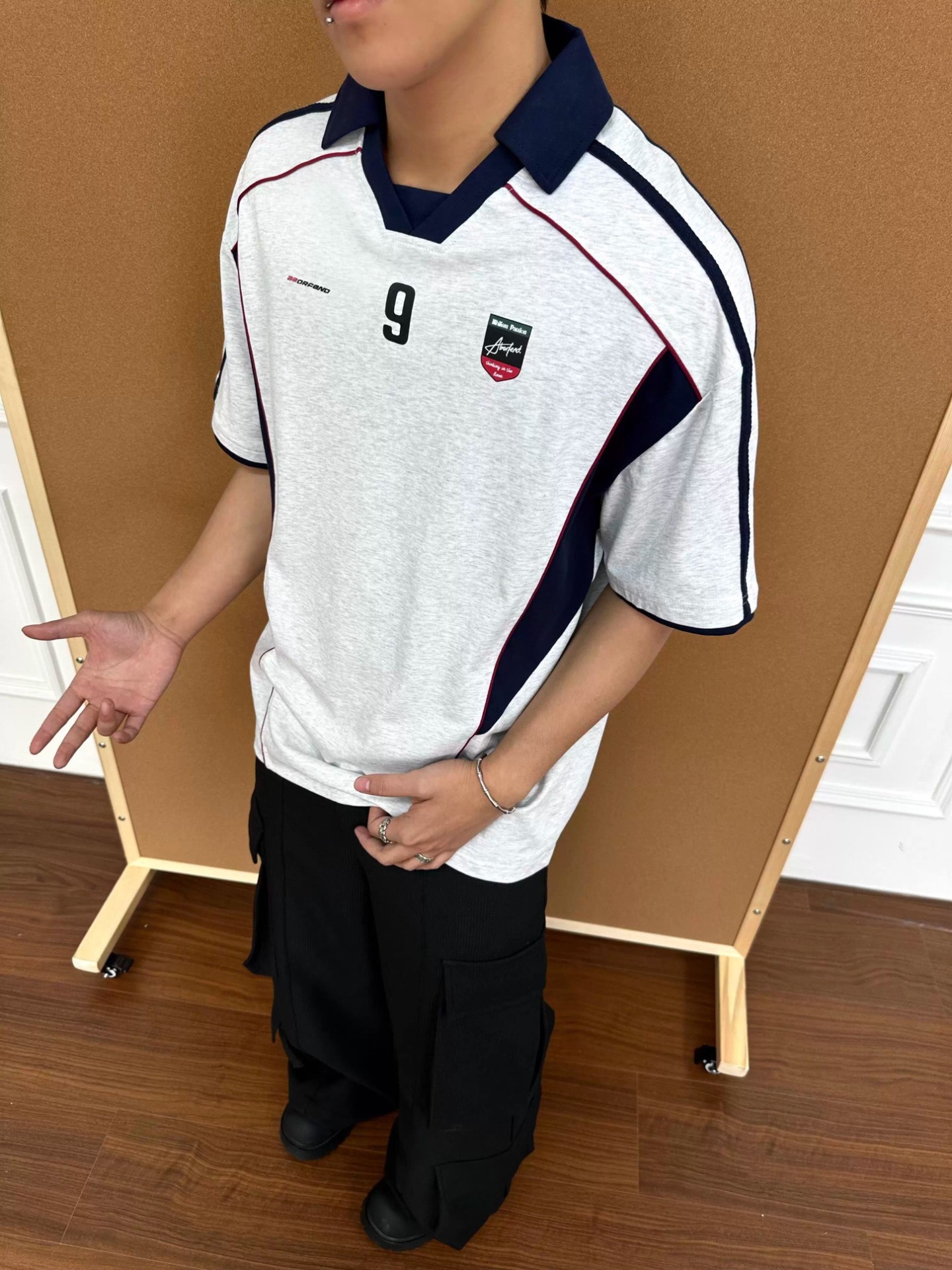 Polo shirt unisex con patchwork stile americano e stampa digitale_voghion.com