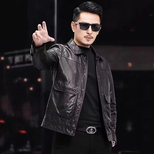 Autumn 2024 New Haining Sheepskin Leather Men's Lapel Slim-fit Korean Casual Leather Jacket Coat