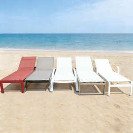 新款户外铝合金特斯林网布沙滩椅泳池泳馆民宿度假村庭院休闲躺椅