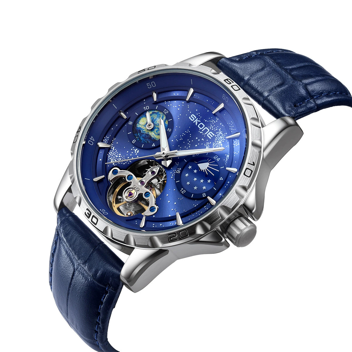 Skone Tourbillon Sun Moon Star Men's Mechanical Watch Business Casual Men's Belt Fully Automatic Mechanical Watch